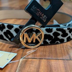 Michael Michael Kors Leopard Print Dyed Calf Hair Logo Belt Size Large Nwt ❤️